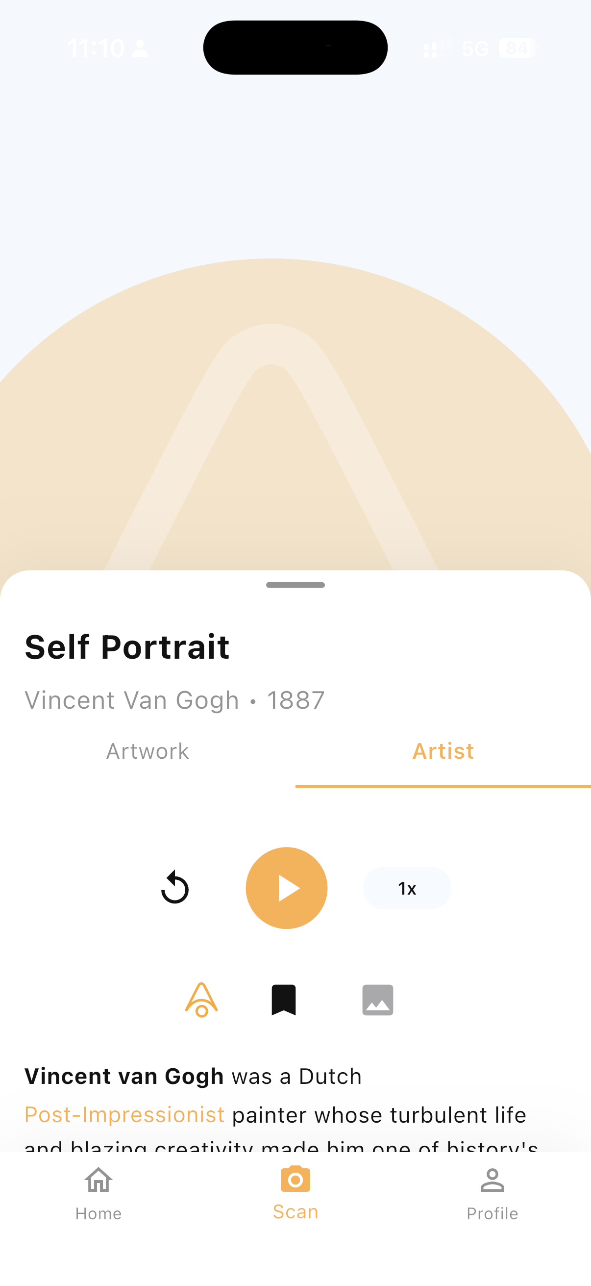 ArtSnap showing artist information for Self Portrait by Vincent Van Gogh
